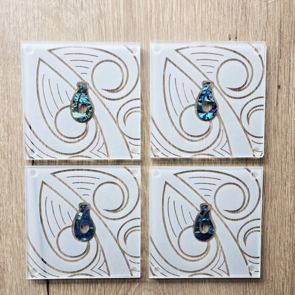 Frosted Glass Paua Shell New Zealand Coasters - Set of 4
